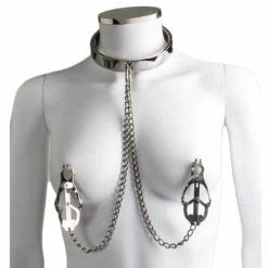 Discount ⭐ Torment Stainless Steel Collar With Clover Nipple Clamps 👏