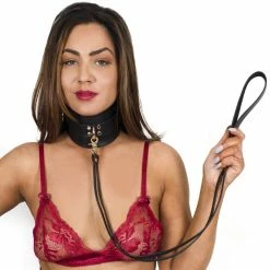 Best Sale 🛒 Bondara Luxe Gilded Cage Faux Leather Posture Collar And Leash 😉