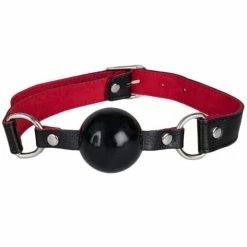 Best Pirce ✔️ Bondara Black Faux Leather Red Suede Silicone Ball Gag ✨